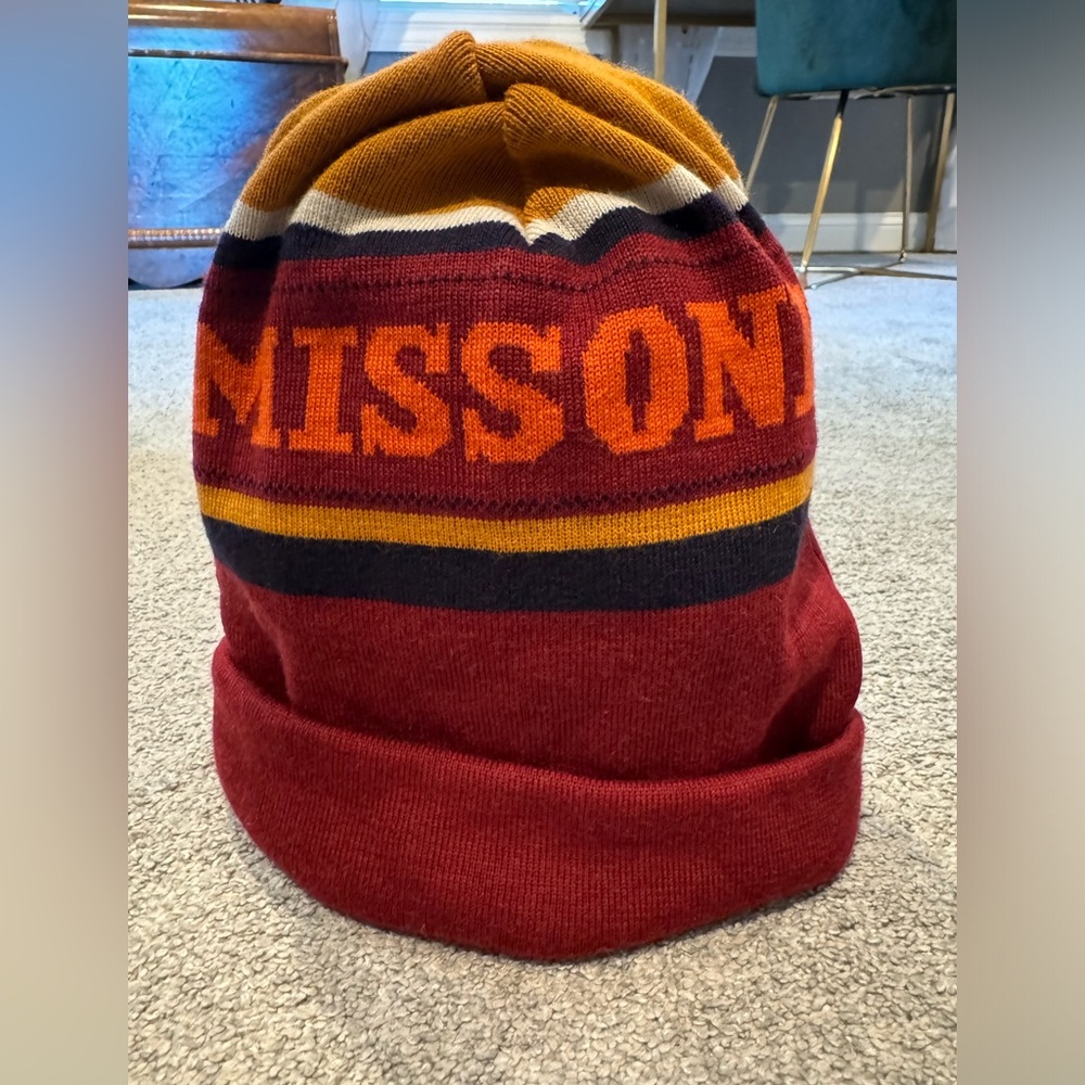 Missoni Multicolor Wool Beanie – Crimson & Mustard Chevron, NWOT